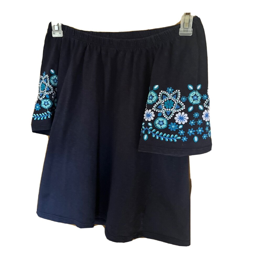 Talbots Petite Women’s Floral Embroidered Sleeve Blouse Size PM Bohemian